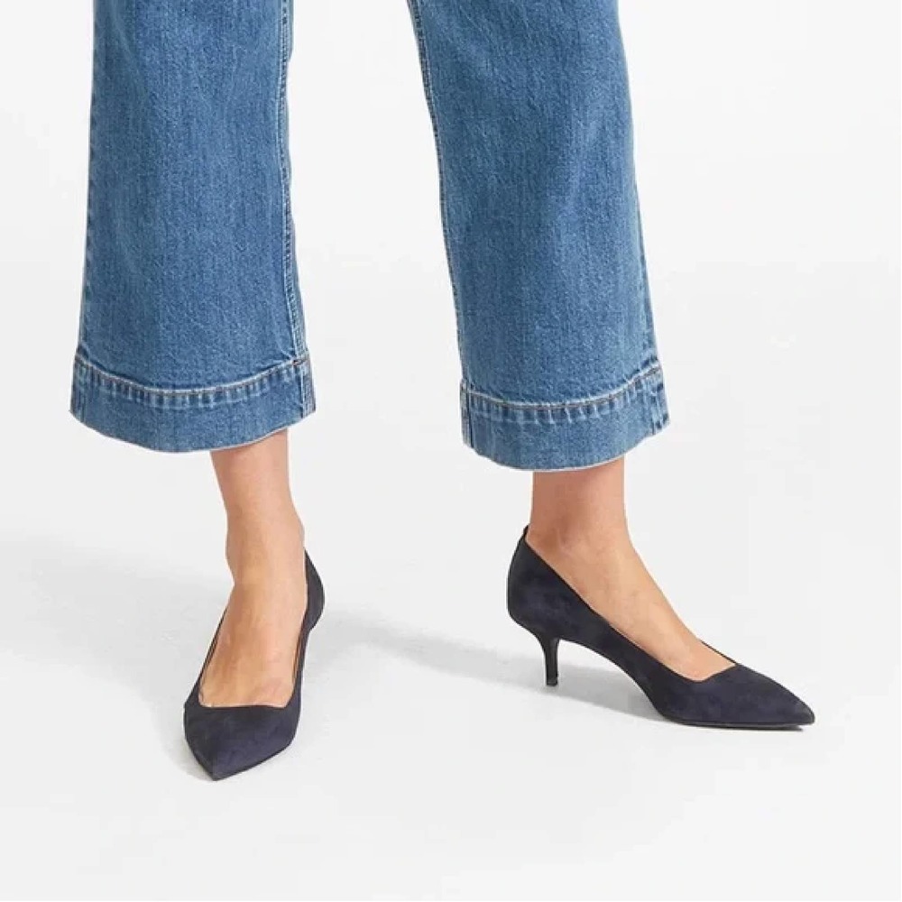 Everlane - Editor Heel -  Blue Suede Kitten Heel - Size 8.5